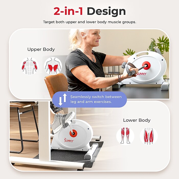 Sunny Health & Fitness Under Desk Smart Mini Exercise Bike, White