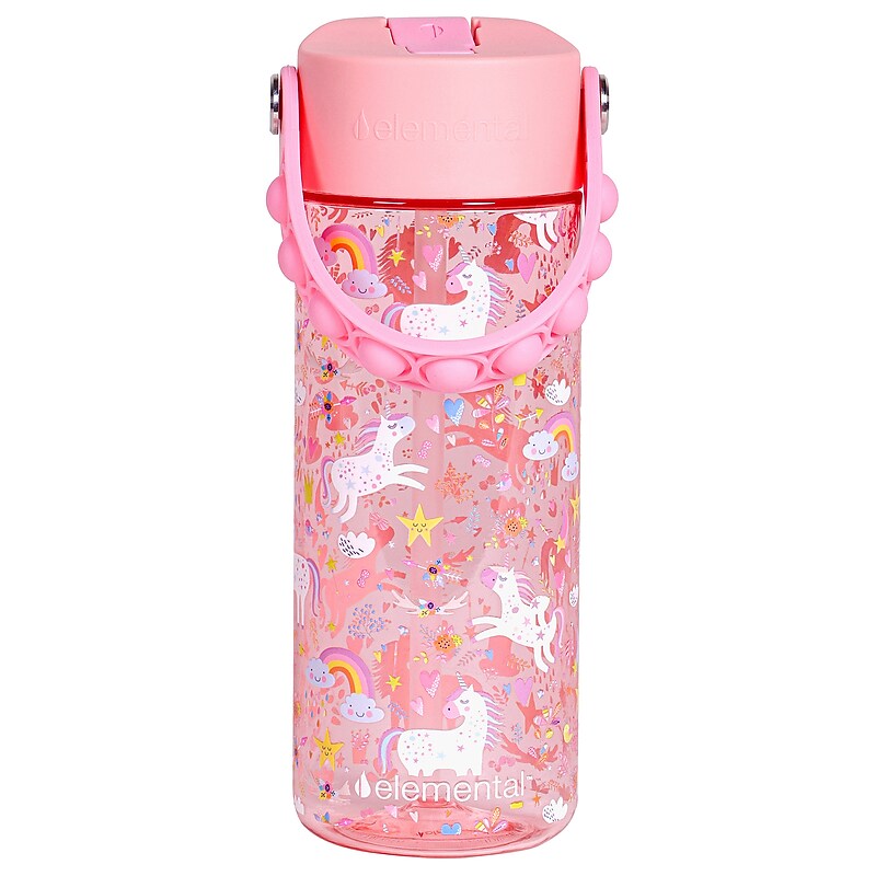 Elemental Splash Pop Plastic Water Bottle, 18 oz., Pink Unicorn (EMLETR18UN24P) image 1