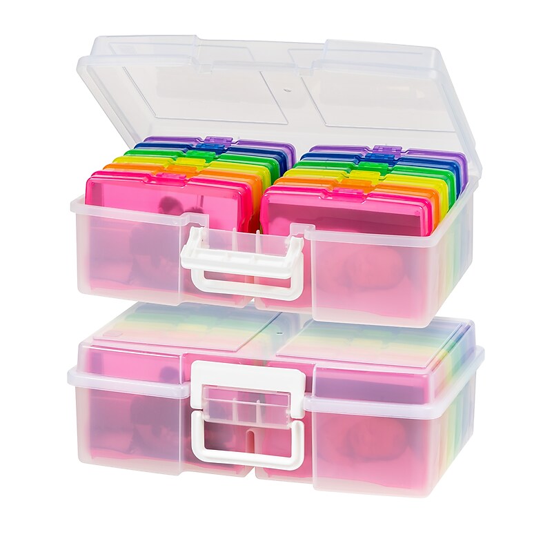 Iris Hinged Closure Plastic Storage Bin with 12 Multi-colored Photo Cases, 2/Pack (500055) image 1