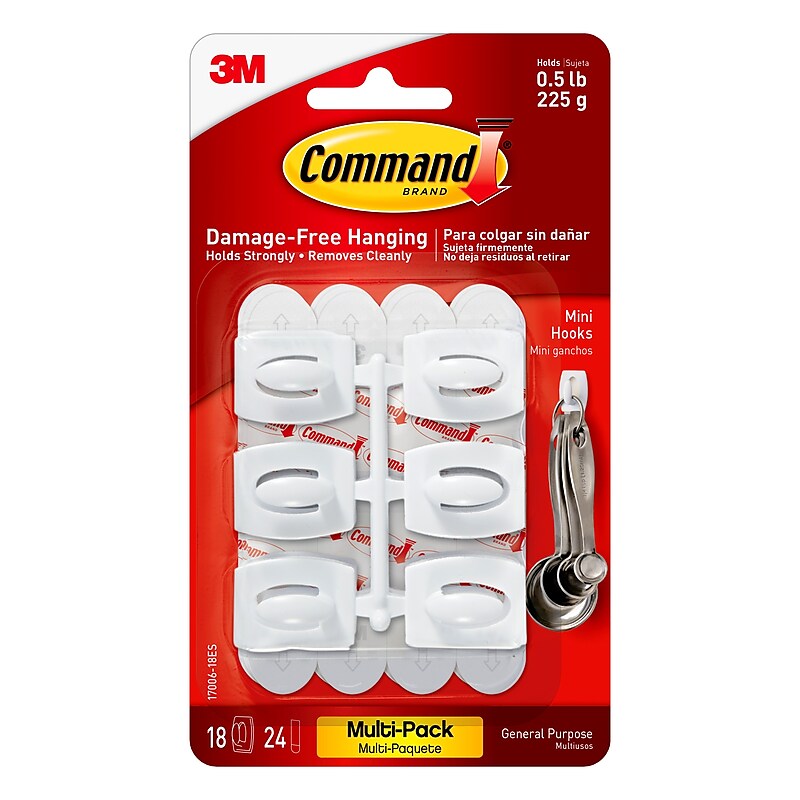 Command Mini Hooks, 0.5 lb., White, 18/Pack (17006-18ES) image 1