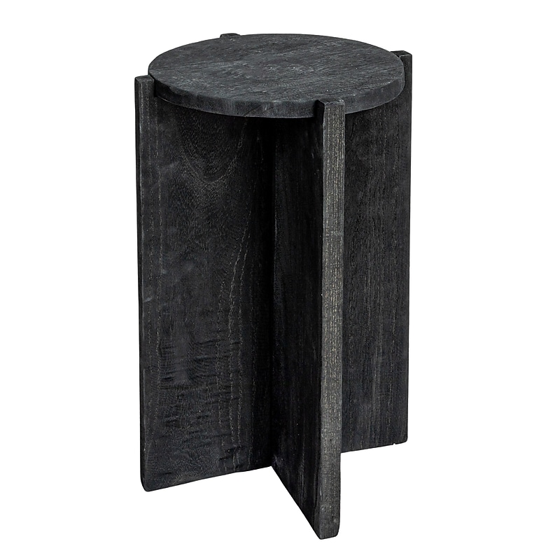 Storied Home Paulownia Wooden Round Accent Table, Black (EC1708) image 1