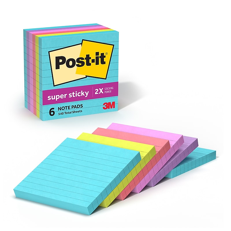 Post-it Super Sticky Notes, 4" x 4", Supernova Neons Collection, Lined, 90 Sheet/Pad, 6 Pads/Pack (675-6SSMIA) image 1