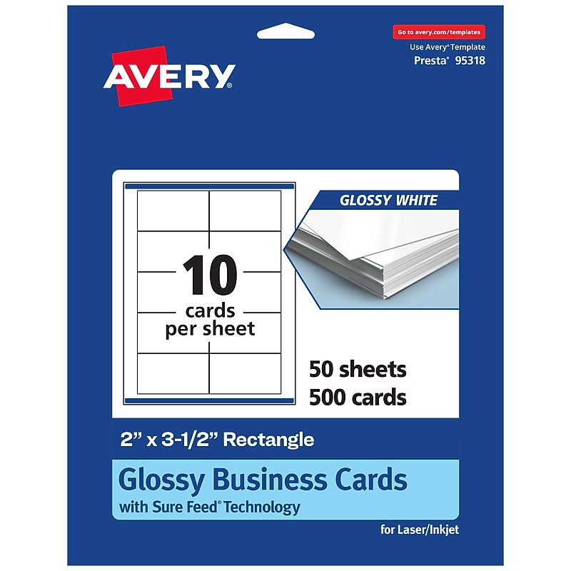 Avery Business Cards, 2" x 3-1/2" , Glossy White, 500/Box (95318) image 1