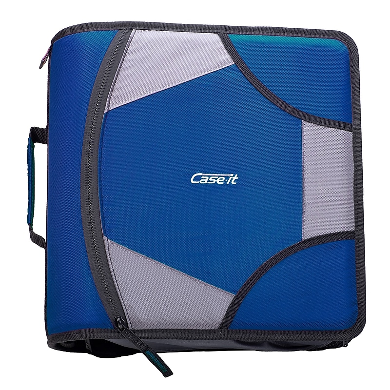 Case It King Sized Zip Tab 4" 3-Ring Zipper Binders, D-Ring, Blue (D-186 BLU) image 1