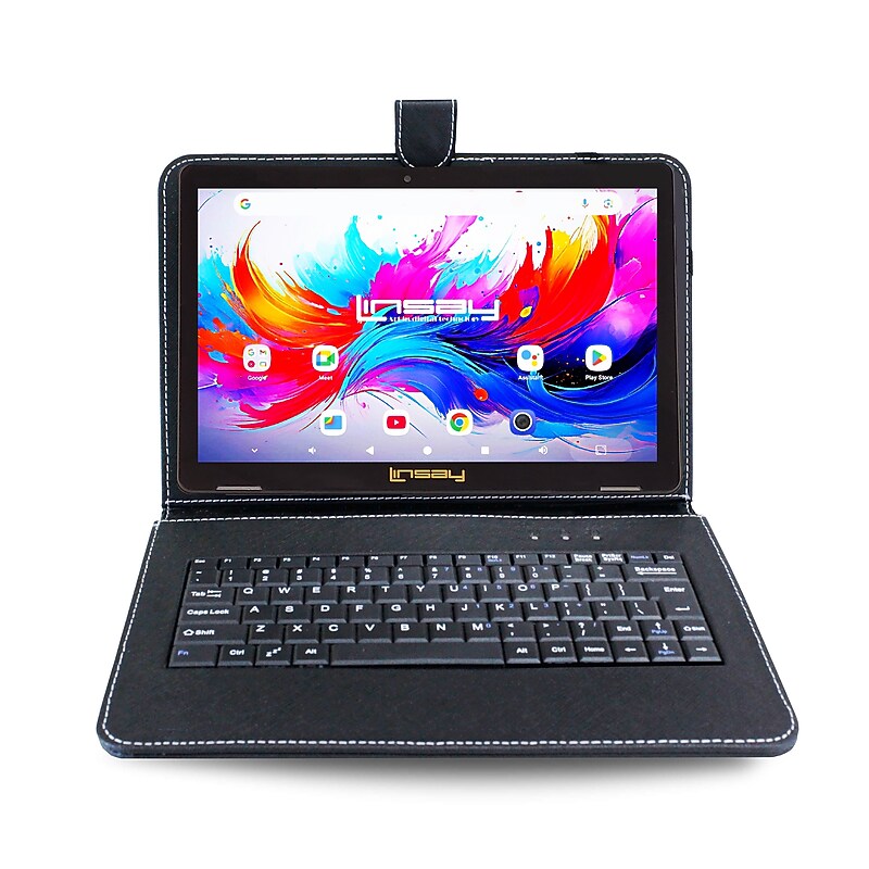 LINSAY F10 Series 10.1" Tablet, Wi-Fi, Octa Core, 256GB eMMC, Android 15, Black Keyboard Case (F10IPGBKPLUS) image 1