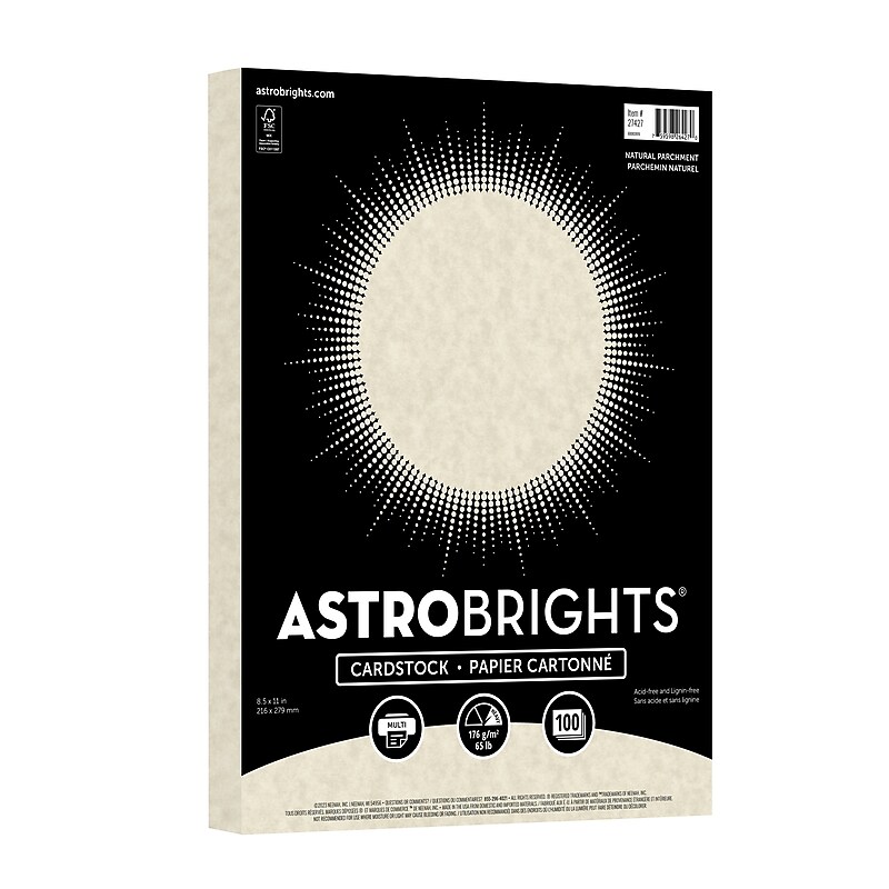 Astrobrights 65 lb. Cardstock Paper, 8.5" x 11", Natural, 100 Sheets/Pack (27427) image 1