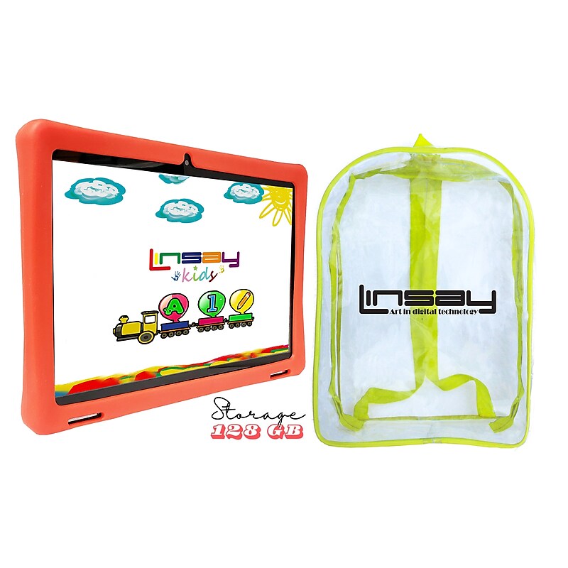 Linsay Octa Core 10.1" Tablet, 4GB RAM, 128GB Storage, Android 13, Bundled with Red Kids Case, Backpack and Stylus Pen image 1