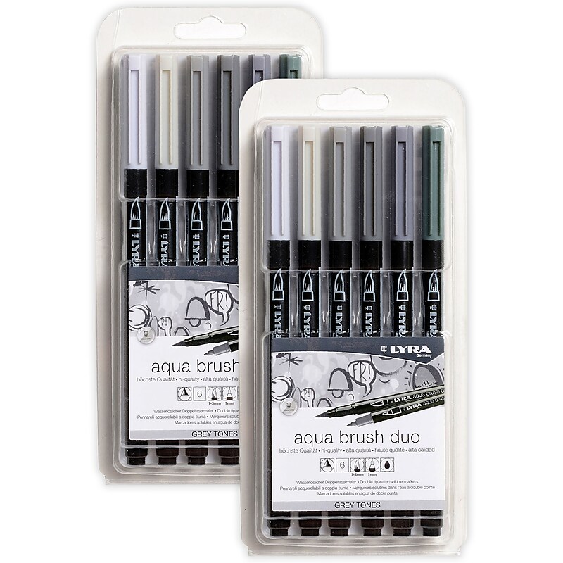 Lyra Aqua Brush Duo Water-Based Marker, Dual-Tip, Assorted Colors,  6 Markers/Set, 2 Sets/Bundle (LYXL6521063-2) image 1