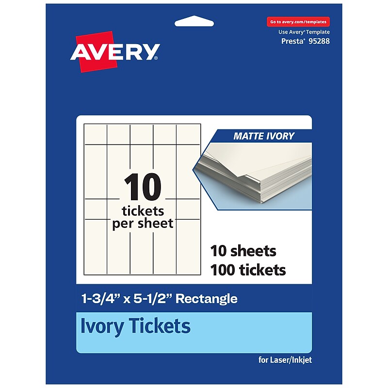 Avery Integrated Cards, 1-3/4" x 5-1/2", Matte Ivory, 100/Pack (95288) image 1