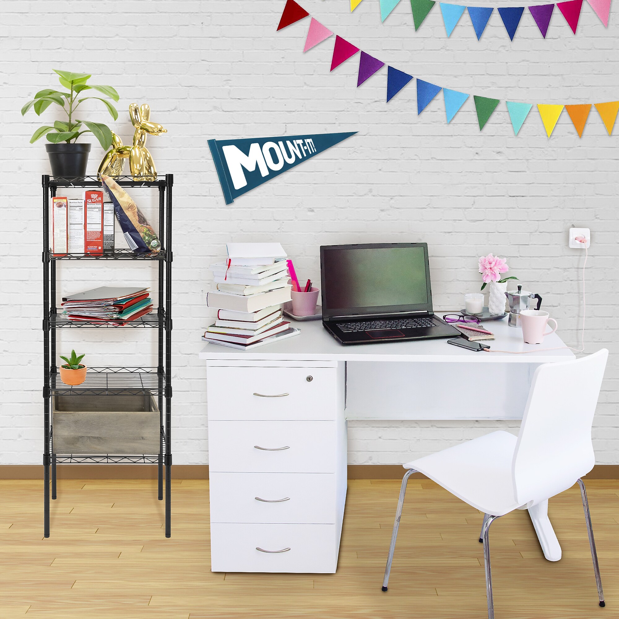 Mount-It! 5-Tier Metal Shelving Unit, Holds 88 lbs per shelf, Black (MI-7861) Sansujyuku sansujyuku.com