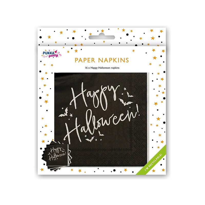 Pukka Party Happy Halloween Paper Napkins, Black, 16/Pack (PTY560) image 1