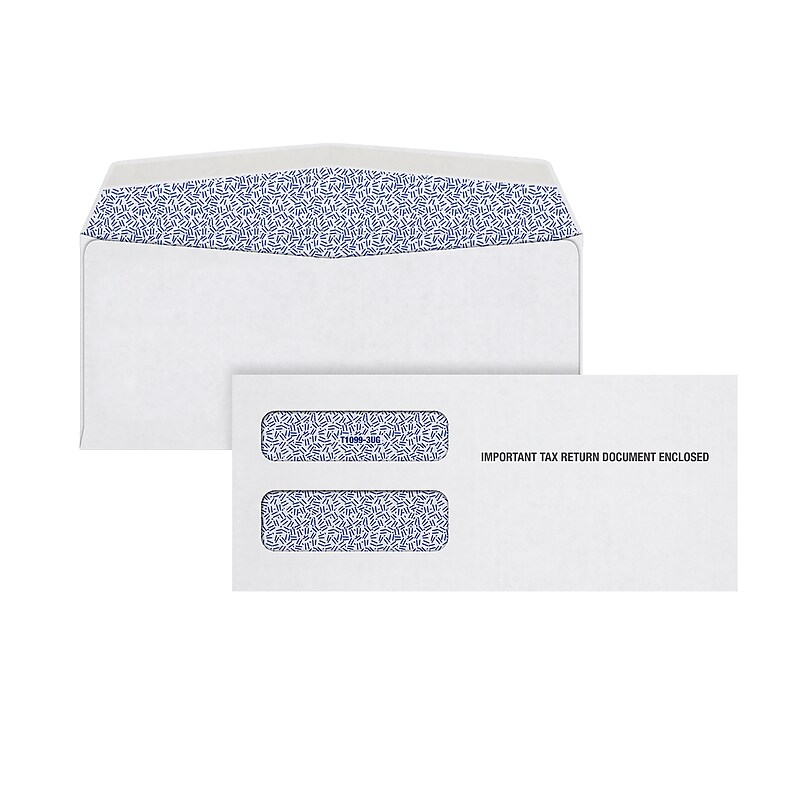 Adams Security Tinted Double Window 1099 Tax Form Envelope, White, 100/Pack (S1099-3E) image 1