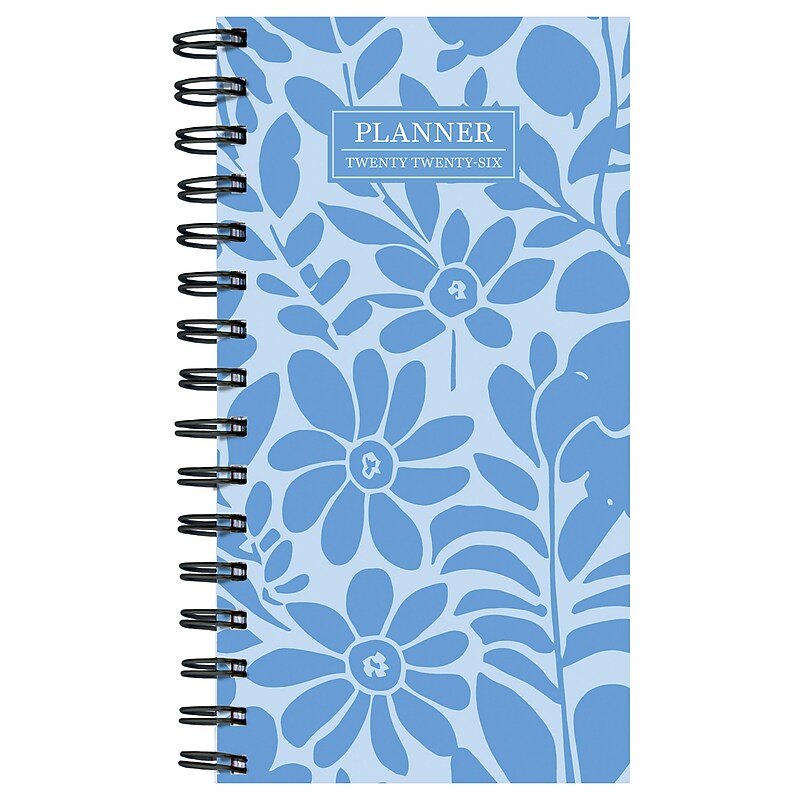 2026 TF Publishing Blue Blooms 3.5" x 6.5" Calendar Year Weekly & Monthly Planner, Paperboard Cover, Multicolored (26-7502) image 1