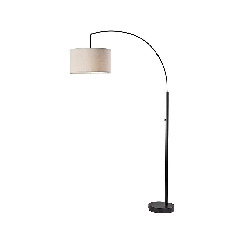 Simplee Adesso Rockwell 74" Matte Black Floor Lamp with Drum Oatmeal Shade (SL1170-01) image 1