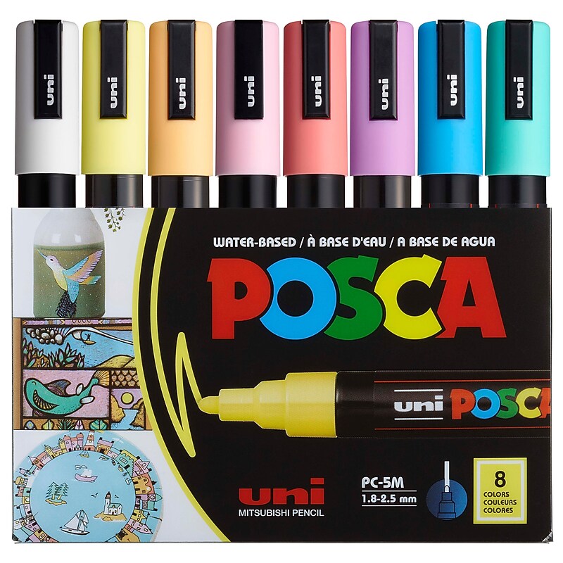 uni-ball Posca PC-5M Paint Markers, Bullet Tip, Assorted Colors, 8/Pack (PC5M8CSOFTCOLORS) image 1