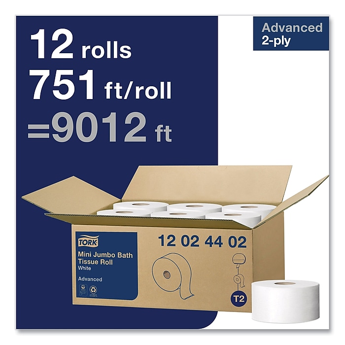 Tork Advanced Mini Jumbo Roll Bath Tissue, Septic Safe, 2-Ply