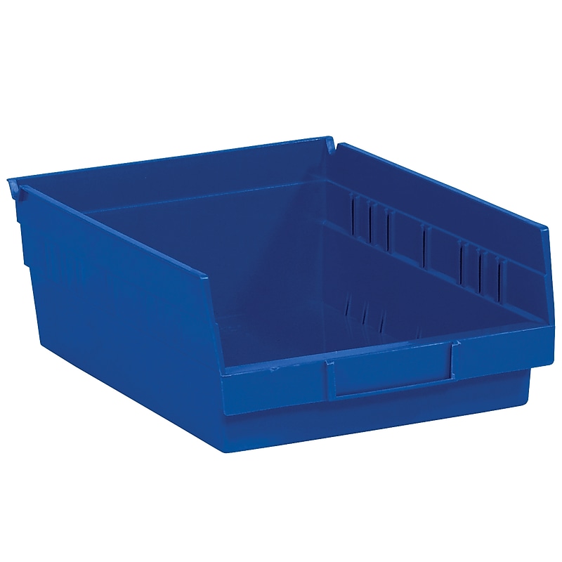 Quill Brand Small Plastic Storage Bin, 4" x 11.625"x 8.375", Blue, 20/Carton (BINPS104B) image 1