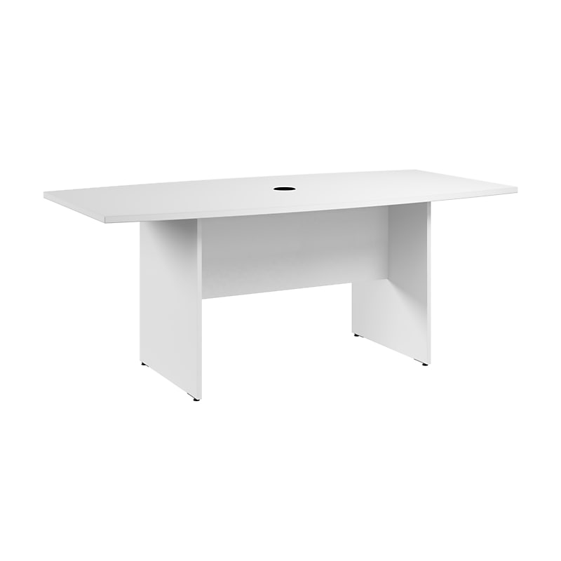 Bush Business Furniture 72W x 36D Boat Shaped Conference Table with Wood Base, White (99TB7236WH) image 1