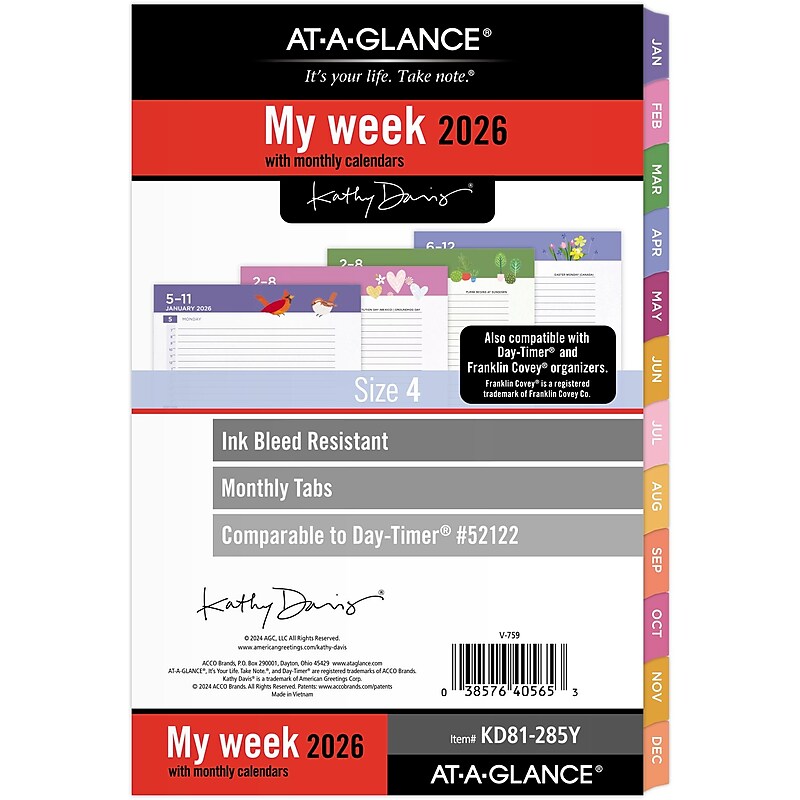 2026 AT-A-GLANCE Kathy Davis 8.5" x 5.5" Weekly & Monthly Planner Refill Pages, Multicolored (KD81-285Y-26) image 1
