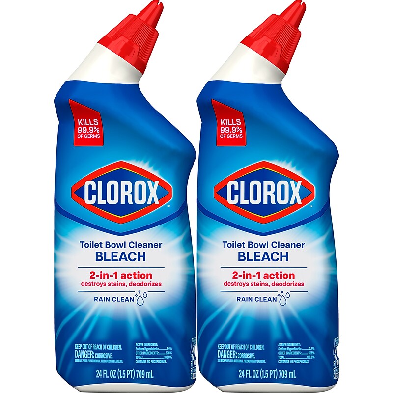 Clorox Disinfecting Toilet Bowl Cleaner with Bleach, Rain Clean Scent, 24 Oz., 2/Pack (00273) image 1
