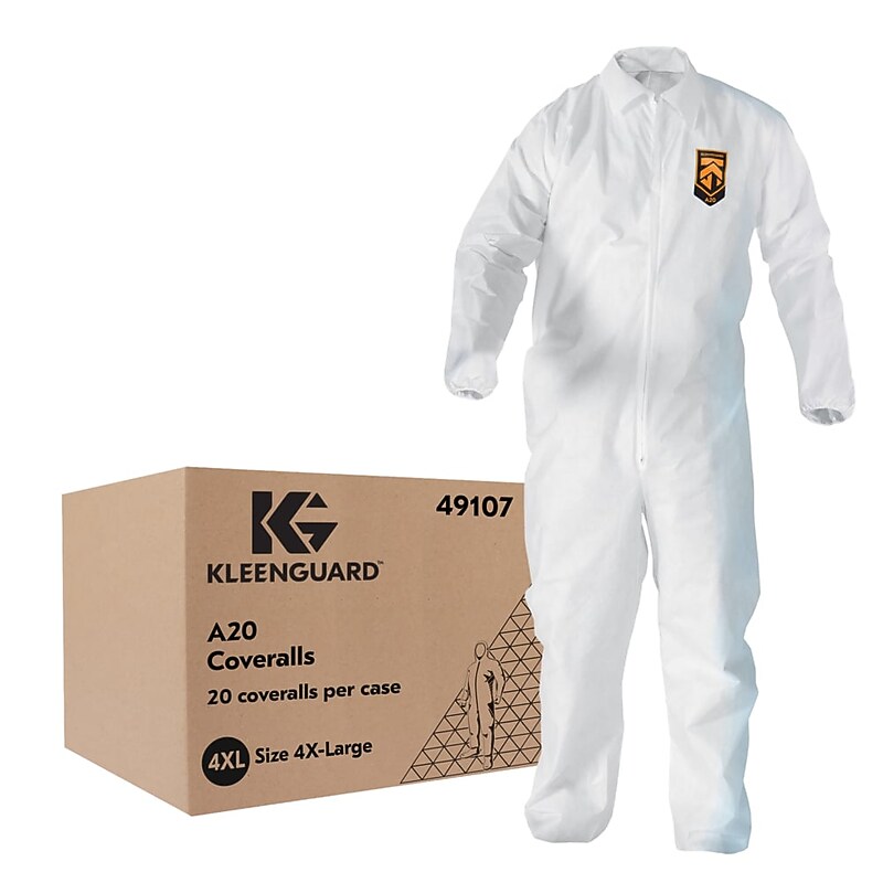 KleenGuard A20 Zipper Front Coverall With Elastic Wrists/Ankles, Breathable Particle Protection, White, 4XL, 20/Carton image 1
