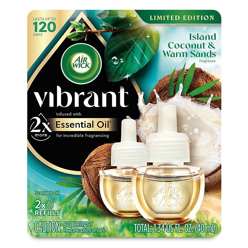 Air Wick Vibrant Scented Oil Warmer Refill, Island Coconut & Warm Sands, 0.67 fl. oz., 2/Pack (62338-01050) image 1