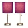Creekwood Home Oslo Duo 19.5" LED Table Lamp with USB Port, Brushed Steel/Purple Shade, 2/Set (CWT-2012-PR-2PK)~#|#~8B46E24F-68A9-4282-AA5B271785AA514A_sc7