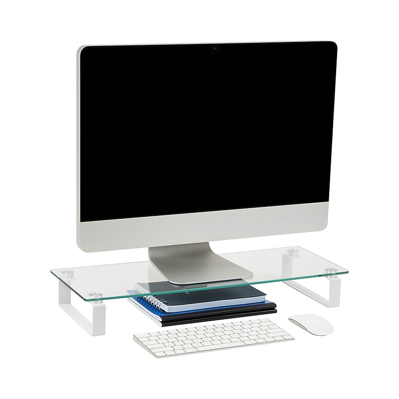 Mind Reader Contemporary Monitor Stand and Laptop Riser, Clear (GLASS-CLR) image 1
