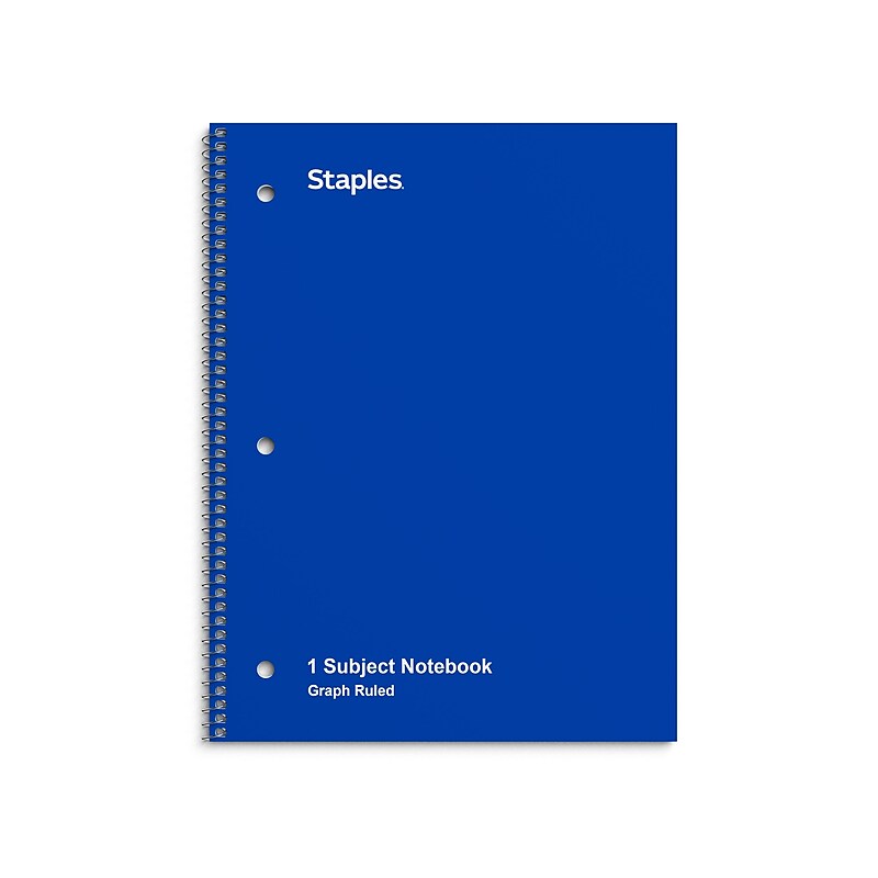 Staples 1-Subject Notebooks, 8" x 10.5", Graph Ruled, 70 Sheets, Blue (ST23985C) image 1