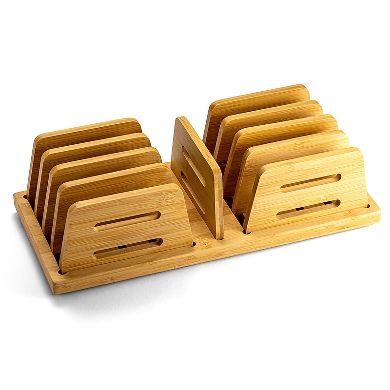 Officemate Bamboo Desk Accessories 9-Compartment Stackable Wood Desk Organizer,  Natural Wood Grain (71003) image 1