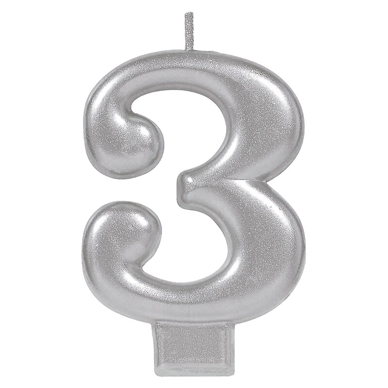 Party City Number 3 Birthday Candle, Silver (AM170579) image 1