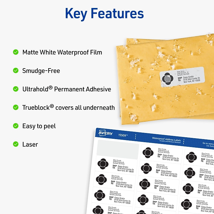 ☆水没　Foil　英語1枚 Avery Waterproof Film Laser Address Labels, 1