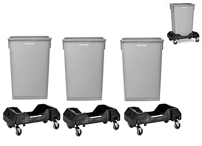 Alpine Industries Plastic Trash Can with Dolly, 23-Gallon, Gray, 3/Pack (ALP477-GRY-3PKD) Sansujyuku sansujyuku.com