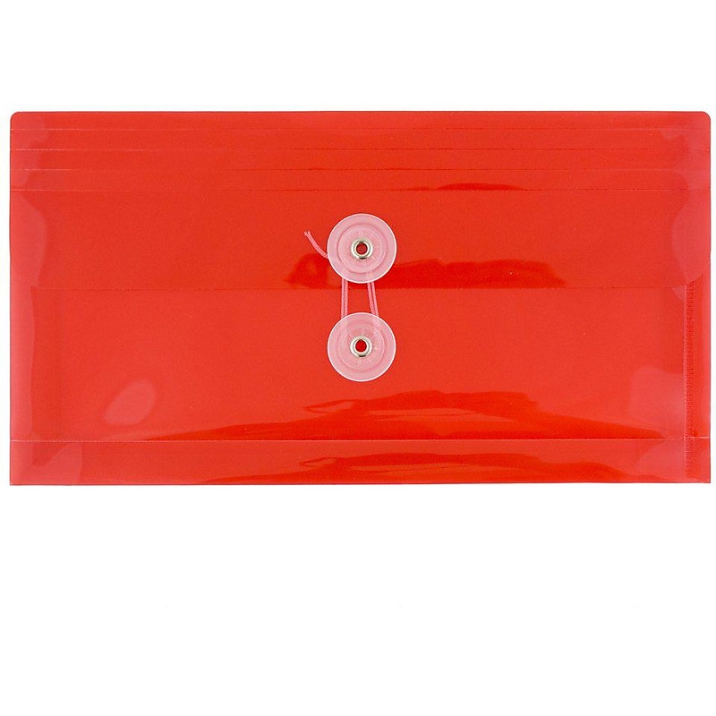 JAM Paper Premium Plastic Filing Envelope with Button & String Closure, Red, 3/Pack (921B1REX3) image 1