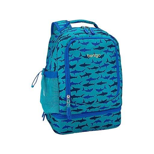 bentgo Kids Prints Sharks Backpack with Lunch Box, Blue (BGBKPAK-SHK)