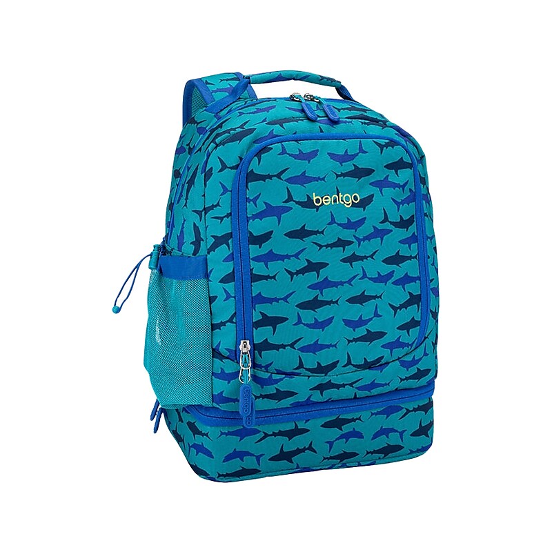 bentgo Kids Prints Sharks Backpack with Lunch Box, Blue (BGBKPAK-SHK) image 1