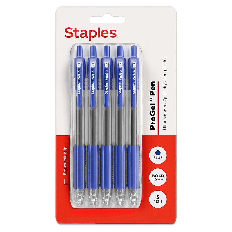 Staples ProGel™ Retractable Gel Pen, Bold Point, 1.0mm, Blue Ink, 5/Pack (ST63011) image 1