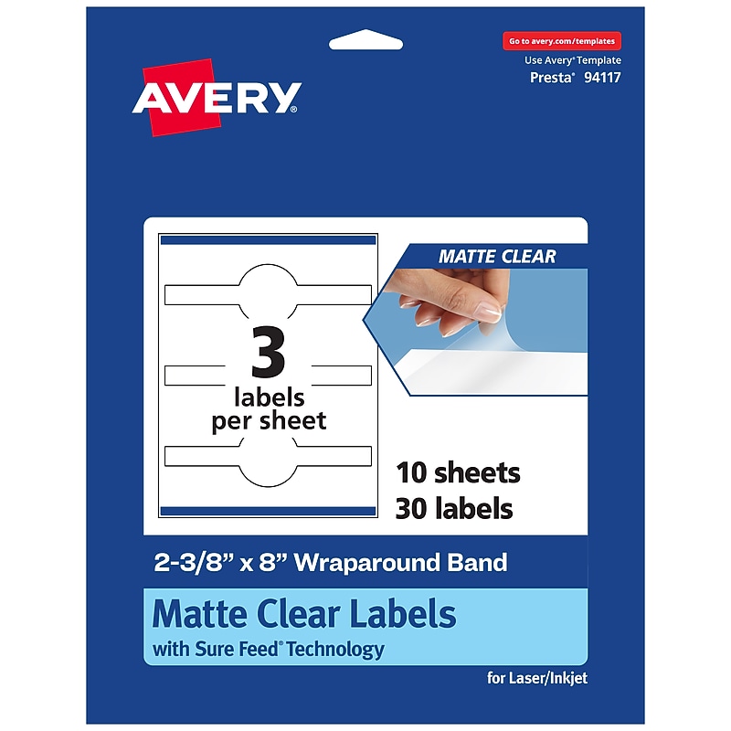 Avery Laser/Inkjet Decorative Edge Multipurpose Labels, 2-3/8" x 8", Clear, 30/Pack (94117) image 1