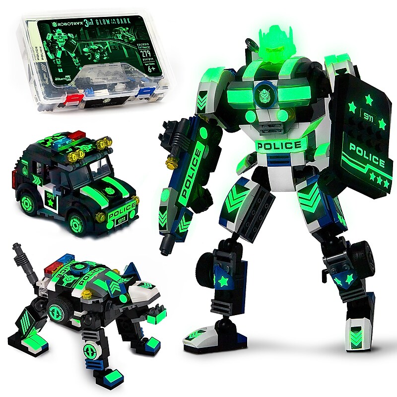JITTERYGIT Robotryx Voltroid Police Robot Building Toy, Blue & Red 279 Pieces/Pack (ROBOTRYX-VOLTROID - POLICE) image 1
