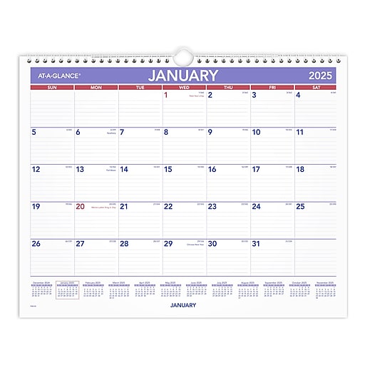 2025 ATAGLANCE 15" x 12" Monthly Wall Calendar, White/Purple (PM828