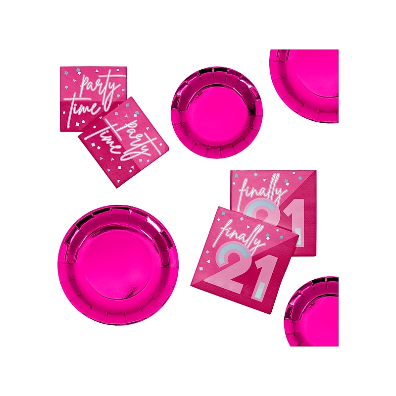Creative Converting 21st Birthday Tableware Kit, Hot Pink (DTC9122E2C) image 1