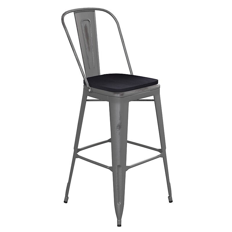 Flash Furniture Lincoln Contemporary Metal Vertical Back Indoor Barstool, Clear Coat/Black (XUDGTP01B30PL1B) image 1