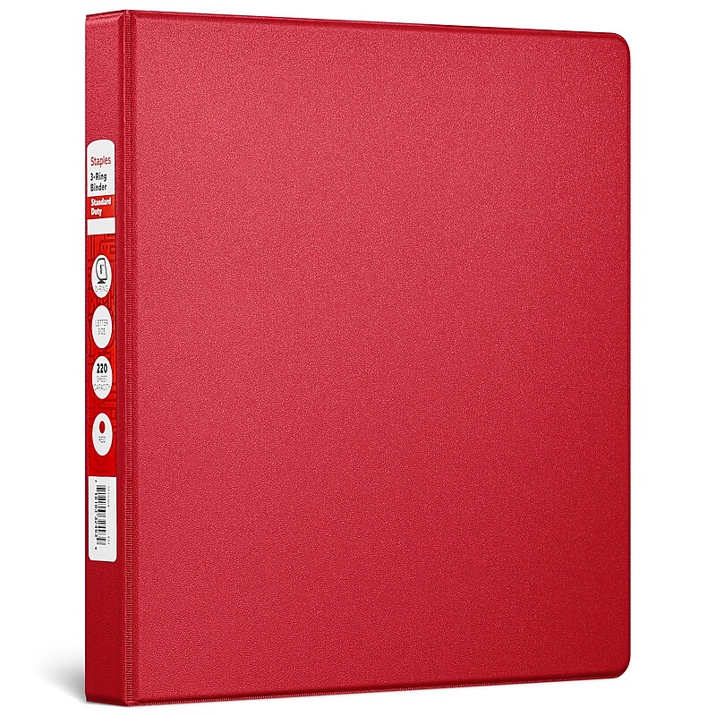 Staples 1" 3-Ring Non-View Binder, D-Ring, Red (55364/26290) image 1