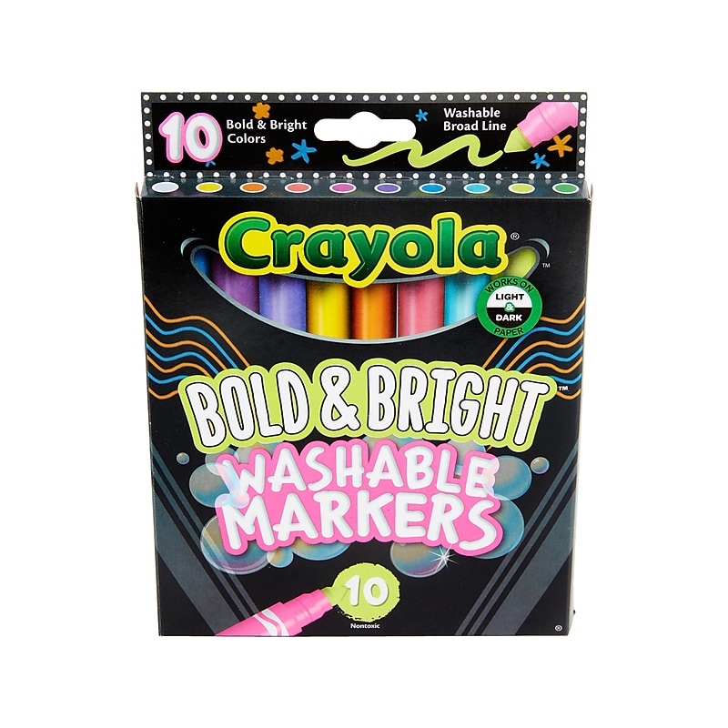 Crayola Bold & Bright Washable Markers, Broad Point, Assorted Colors, 10/Pack (587735) image 1