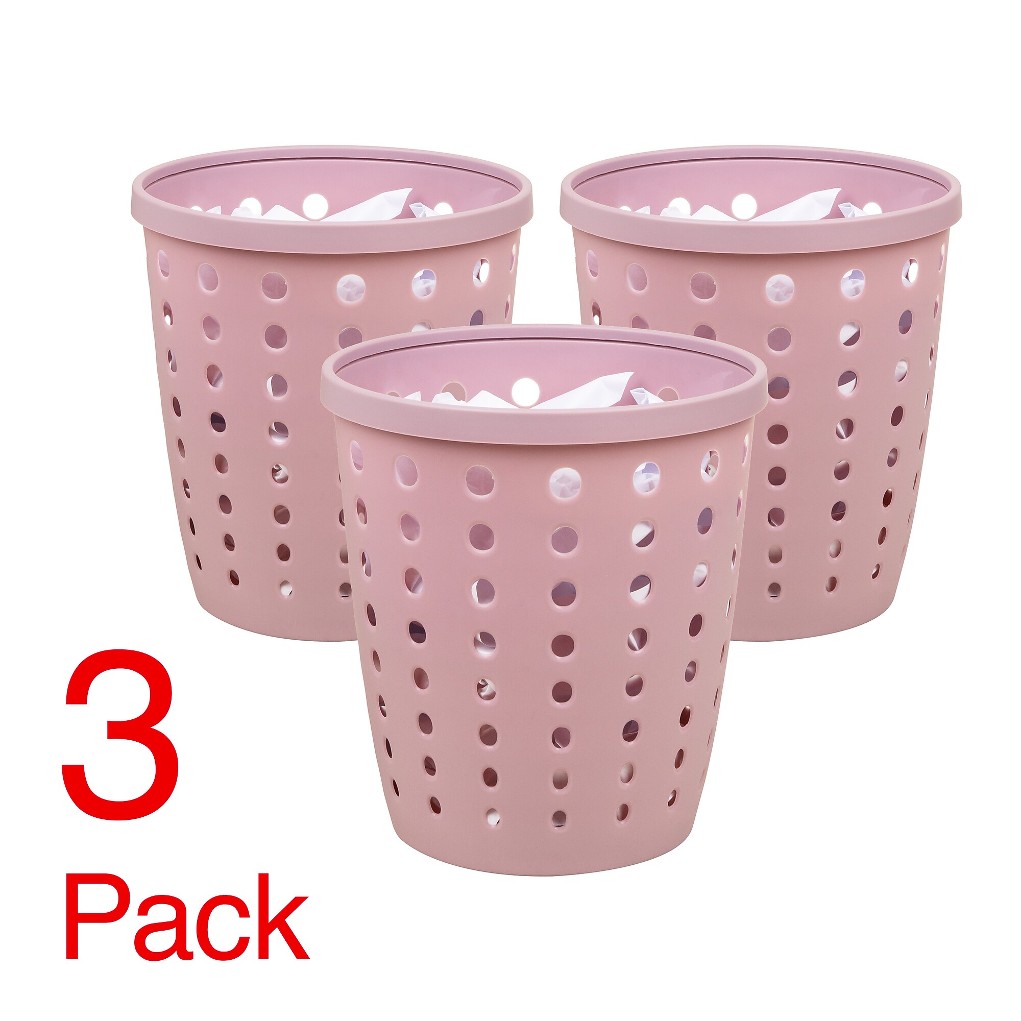 Staples Plastic Trash Can, 2.8 Gallon, Dusty Pink, 3/Pack (ST63899) Sansujyuku sansujyuku.com