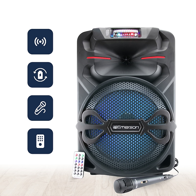 Emerson EDS-1200 Portable Bluetooth Party Speaker with Wireless Microphone, Black (EDS-1200) image 1