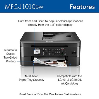 Brother MFCJ1010DW Wireless Color All-in-One Inkjet Printer, Refresh Subscription Eligible
