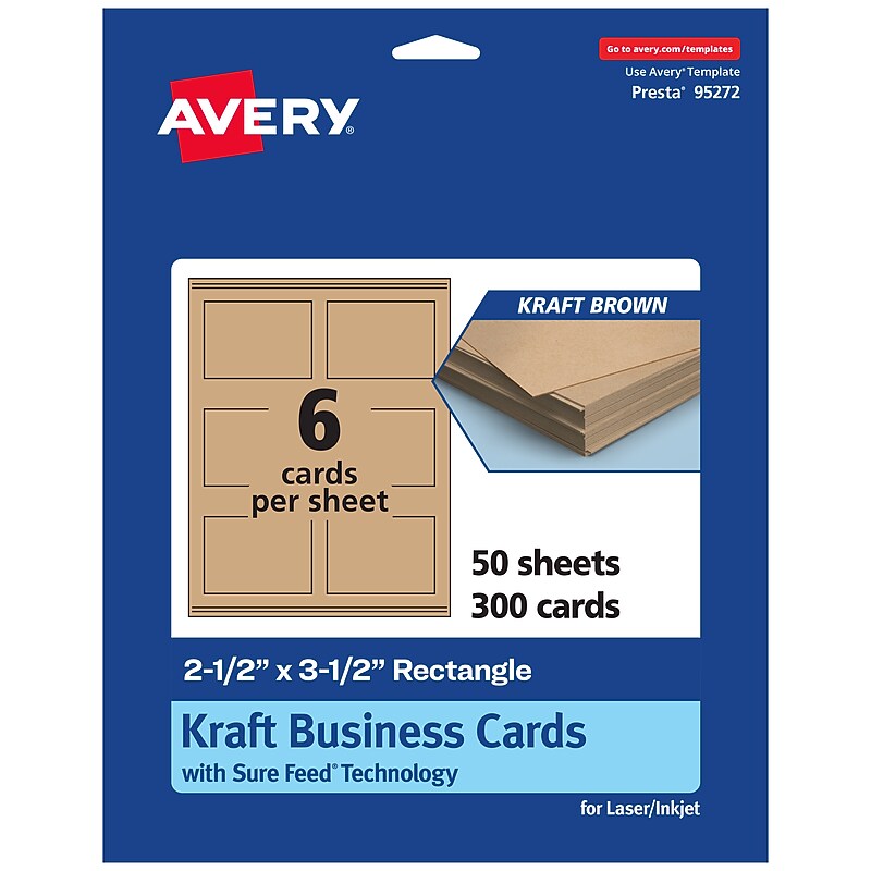 Avery Business Cards, 2.5" x 3.5", Matte Kraft Brown, 300/Box (95272) image 1