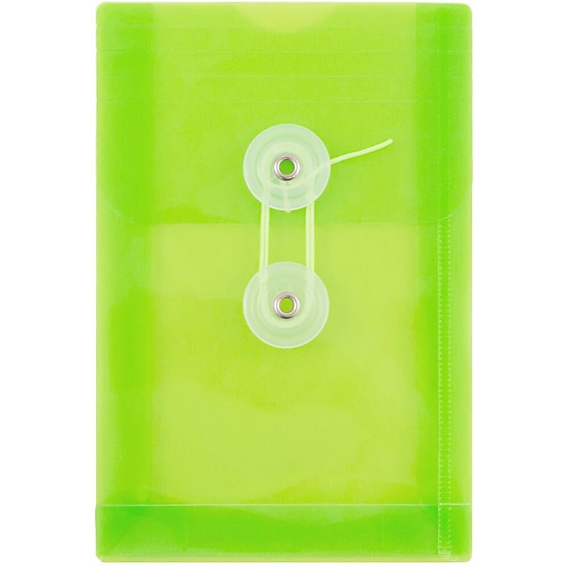 JAM Paper Premium Plastic Filing Envelope with Button & String Closure, 4 1/4" x 6 1/4", Lime Green, 3/Pack (473B1LIX3) image 1