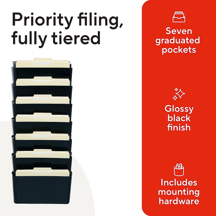 クリアファイル RT-91418 TRU RED™ 7-Pocket Plastic Letter Wall File, Black (TR55348) | Staples